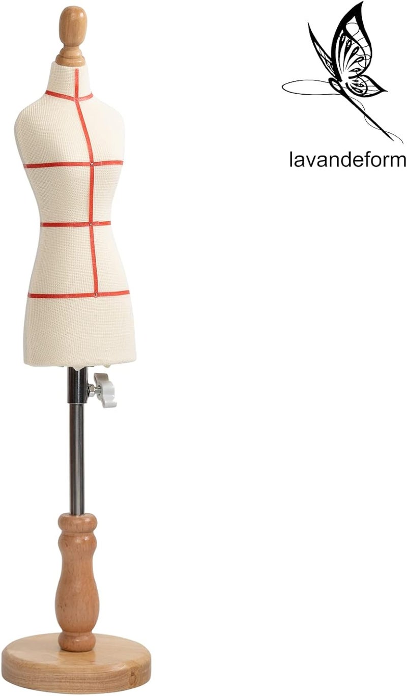 lavandeform Female Dress Form Mannequin(Not Full Size Body Height 9.6 inch for Sewing, 1/4 Size Mini Tailor Dressmaker Dummy for Pattern Making Fully Pinnable Mannequin with red Patch Set (1/4) - Image 2